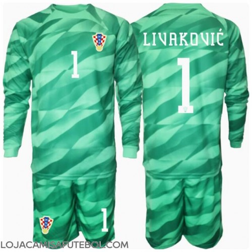 Camisa de Futebol Croácia Dominik Livakovic #1 Goleiro Equipamento Secundário Infantil Europeu 2024 Manga Comprida (+ Calças curtas)